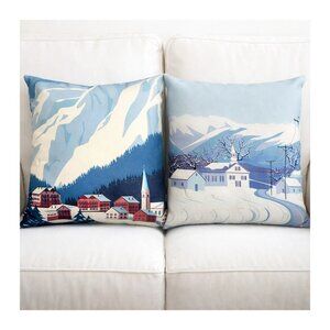 Macodesign 2PC Alpine Village Throw Pillow Set 18x18 w/ Inserts Poland